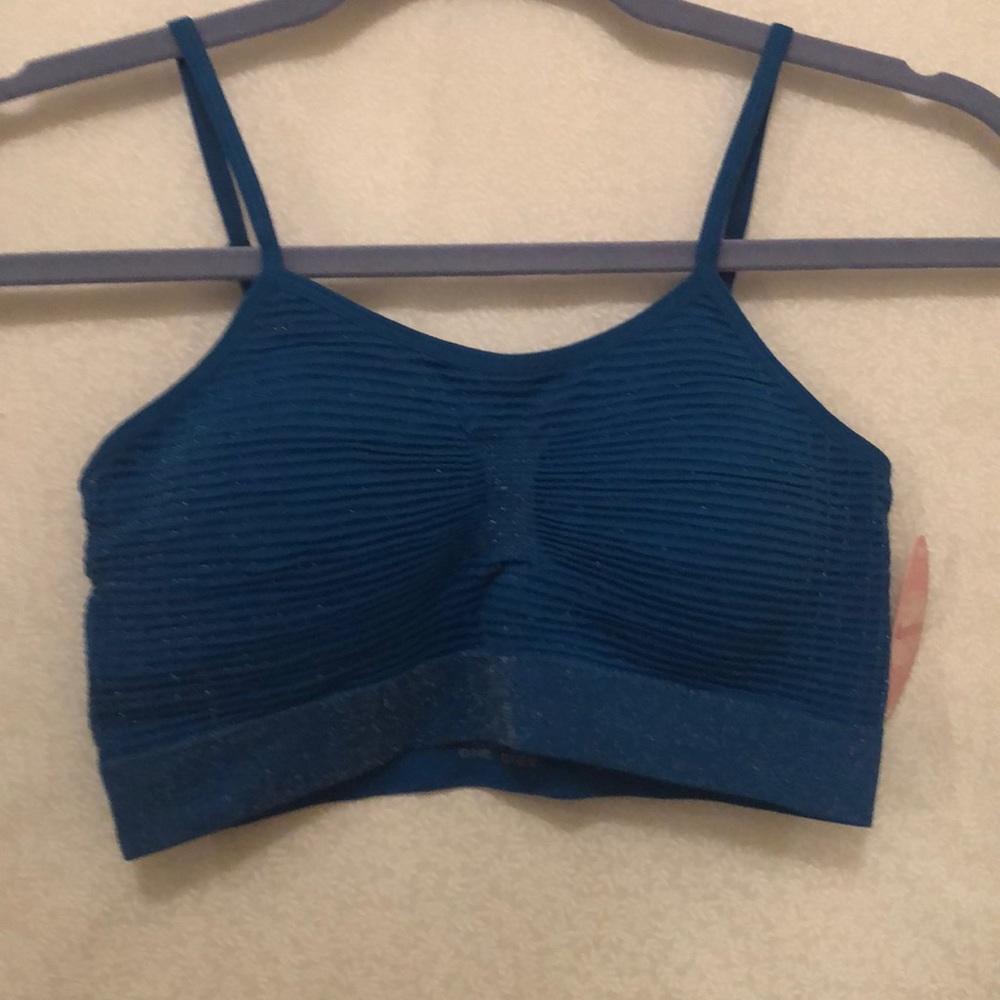 Lightly padded turquoise bralette.